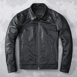 .Großhandel Herren lässige schwarze Echtlederjacke. Schlanker Business-Rindsledermantel. Plus Ledertuch des Vaters 240112