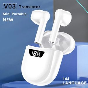 Traduttore V03 Bluetooth in tempo reale 144 auricolari per traduttore di lingue Smart Instant Offline Traduzione reciproca Auricolare per viaggi d'affari