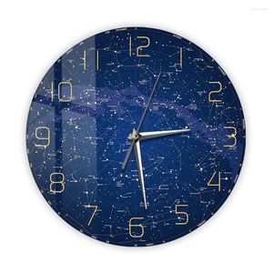 Wanduhren, Nachthimmel, Sternkarte, modernes Design, bedruckte Uhr für Wohnzimmer, himmlische Konstellation, Heimdekoration, Weltraumuhr