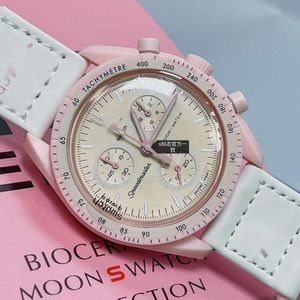 Män lyxiga Watchmen tittar på Moonswatch 5A Högkvalitativ kvartsrörelse Kronograf Wristwatch Designer Omegawatch All Dial Work Womenwatch Montre Luxe Piux