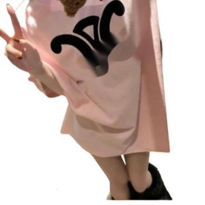 セリンヌのデザイナーファッション女性のCE新しい早春のトリウムファルアーチヴェート丸い丸ネックプルオーバーTシャツルースフィットコットントップ