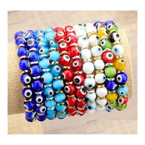 Turkish Evil Eye Beaded Strands Bracelets Glass Crystal Beads Bracelet For Women Girls Elastic Handmade Jewelry Drop Delivery Otgfp