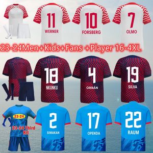 23-24 RBL Futebol Jerseys Leipziges Home Silva Nkunku Szoboszlai Poulsen Angelino Adams Olmo Kluivert Haidara Laimer Moriba Homens Crianças Kits Camisa de Futebol