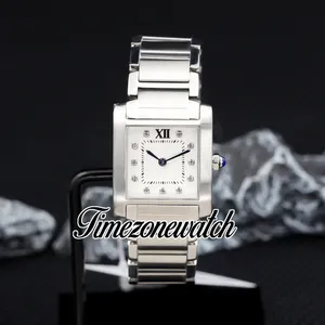 25mm Ny We110006 Swiss Quartz Womens Watch Diamond Markers White Dial rostfritt stålarmband Lady Dress Watches Twcr TimeZoneWatch Z18a