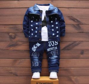 3st Baby Toddler Kid Boy Soft Fake Denim Jacket SquareShirtjeans Pants Set kläder kläder höstbarn kläder1463951