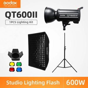 Fotocamere Godox Qt600ii 600ws Flash da studio professionale + supporto luce da 2,8 m + softbox con griglia 70x100 cm + grilletto + kit porta della stalla