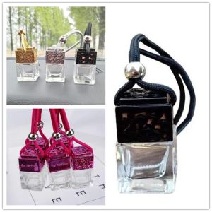 Car Perfume Bottle Cube Car Hanging Rearview Ornament Air Freshener For Essential Oils Diffuser Fragrance Empty Glass Bottles