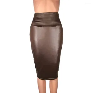 Kjolar kvinnor sexig våt look blyerts faux läder stretch hög midja rygg split casual formell kontor kvinnlig bodycon