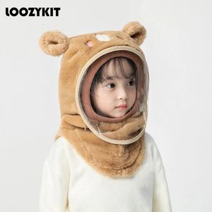 Barn vindtäthet full ansiktsmask hatt höst vinterhuvud nacke täcker skidcykel mössor barn söta björn öronskydd mössor 240112