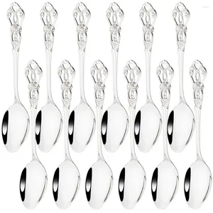 Dinnerware Sets Vintage Silver Dinner Spoon Flatware Set 12Pcs Stainless Steel Cutlery Kitchen Western Tableware Dessert Spoons