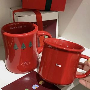 Mugs Christmas Cup Red Couple Style Pair Gift Box With Greeting Card Ceramic Mug Home Work Coffee