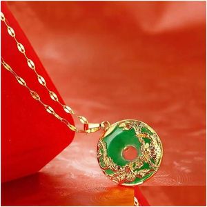 Ожерелья с подвесками, подвеска Mgfam 173P, ожерелье с драконом и фениксом для женщин, зеленый малайзийский нефрит, китайский древний талисман, 24 К, Гол Дхкпо