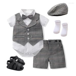 Kleidungssets für geborene Babys, formelle Kleidungsset, Fliege, Strampler, Shorts, Schuhe, Hut, Gentleman-Kleid, Anzüge, Sommer, Kleinkind