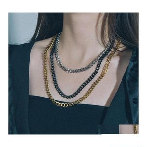 Ожерелья с подвесками Ожерелье с подвеской из нержавеющей стали, ожерелье для мужчин и женщин, кубинские звенья, черное золото, цвет Sier Punk Cho Dhvm4