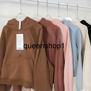 Outono feminino hoodies moletom LU-2024 calças de yoga jaqueta senhoras esporte meio zíper grosso solto estilo curto com lã