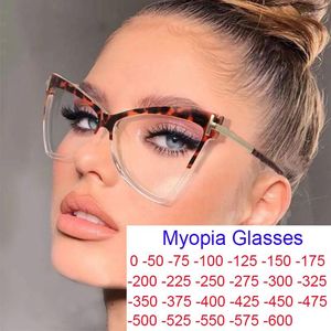 Sunglasses Female Vision Correction Glasses -1.75 -2 -4 -6 Optical Myopia Anti Blue Light Eyewear Fashion Leopard Pink Eyeglasses Frame