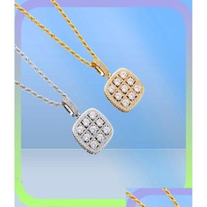 Pendant Necklaces Shiny Solitaire Square Military Army Cluster Pendant Necklace Chain Gold Sier Cubic Zirconia Men Hip Hop Jewelry For Dhfjd