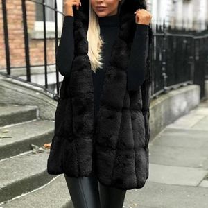 Kamizelki damskie Faux Fur modne z kapturem solidne kolory puszystą kamizelkę oddychającą zimową kamizelkę pluszową odzież wierzchnią