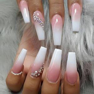 False Nails Long Length French Fake Fashion Square Head Full Cover Ballerina Nail Wearable Manicure T-shape Tips Girl