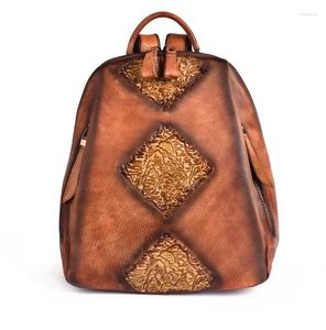 School Bags Fashion Women Real Cow Leather Backpack Big Rucksack Brush Color Casual Lady Knapsack Girl Daypack