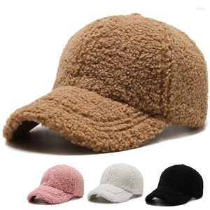 Ball Caps Trendy Brown White Lambswool Winter Cap For Women Wool Baseball Warm Plus Velvet Stylish Men Hats Gorras Hombre