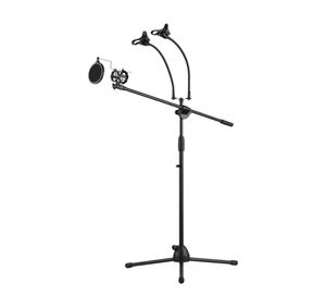 microphone stand adjustable tripod mic holder height with boom arm 3 mic holders 3 smartphone holder for live streaming4651853