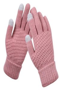 Вязаные перчатки с решёткой, однотонные нескользящие утепленные варежки, зимние теплые женские шерстяные перчатки с сенсорным экраном, женские 4 2dq G22290378