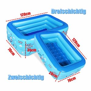 120cm 2/3layers Inflatable Square Swimming Pool Children Inflatable Pool Bathing Tub Baby Kid Home Outdoor Large Swimming Pool 240112