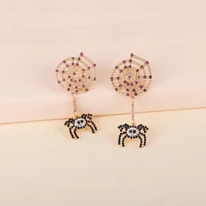 Stud Earrings Creative Full Crystal Spider Exaggerated Insect Fun Female Halloween Gift Animal Jewelry