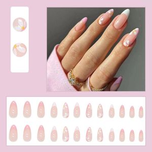 Unhas falsas flor fresca em forma de gota finalizada manicure destacável adesivos de unhas simples conveniente conjunto de 24 peças