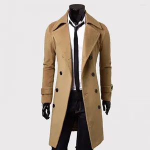 Men's Trench Coats Men Jacket Stylish Thick Pure Color Outwear Long Coat Coldproof for Office