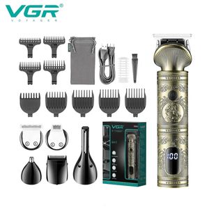 VGR Grooming Kit Aparador de Cabelo 6 em 1 Máquina de Cortar Cabelo Nariz Trimmer Shaver Body Trimmer Profissional Recarregável Metal Vintage V-106 240112
