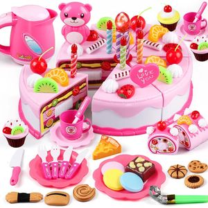 Barnens utbildningsleksakssimulering DIY Birthday Cake Model Kitchen låtsas Spela Cutting Fruit Food Toy for Toddler Children Gift 240112