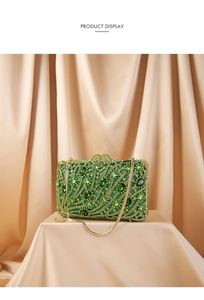 Colore verde / oro rosa Strass Diamond Party Pochette Borsa con pietre preziose di cristallo Pochette da sera da donna Borse Borsa da donna da sposa 240112