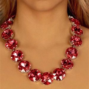 Pingente colares moda bling strass vermelho redondo gargantilha colar para mulheres cristal festa de casamento declaração jóias acessórios atacado