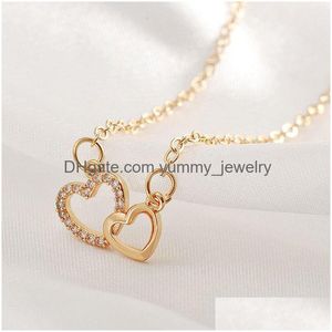 Simple Double Heart Pendant Necklace For Women Exquisite Geometric Love Clavicle Chain Jewelry Birthday Valentines Day Gift Drop Deli Dhfkw