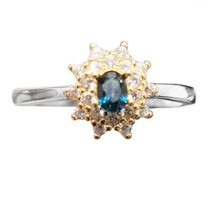 Pierścienie klastra Natural Blue Tourmaline Pierścień dla szkolnej dziewczyny 3 mm 4 mm 0,12ct srebrny kamień urodzinowy październikowy