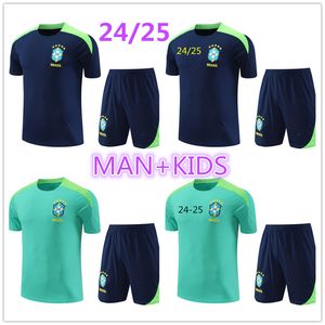 24 25 Brasil Manga Curta Tracksuit Sportswear Homens Treinamento Terno Futebol Jersey Kit 2024 2025 G.JESUS COUTINHO Brasil Colete Sem Mangas Adulto Crianças Conjuntos de Futebol