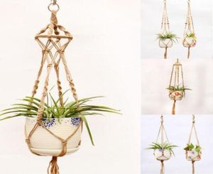 Decorazione del giardino Vintage Macrame Appendiabiti per piante Vaso di fiori Supporto da giardino Gambe Appeso in corda Cestino Appendiabiti intrecciato artigianale6696369