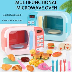 Crianças brinquedos de cozinha simulação forno microondas brinquedos educativos mini cozinha comida fingir jogar corte papel jogando meninas brinquedos 240112