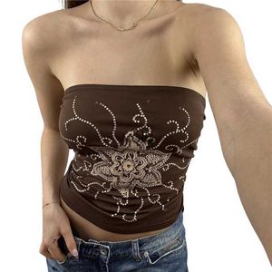 Canotte da donna Camis Xingqing y2k Vintage Top Stampa floreale Crop Top Donna Senza maniche V Fairycore Party Tshirt Estate O Spalla Streetwear 2022yolq