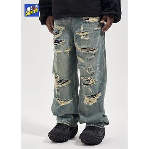 Men's Street wear Wide Leg Jeans hip hop y2k jeans Mens Streetwear Straight Washed Retro Oversized Casual Denim Trousers 240112