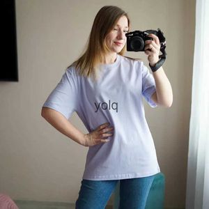 Women's T-Shirt Men's and women's T-shirt combed cotton 240g cotton short-sleeved summer T-shirt solid color drop shoulder round ne all-matchyolq