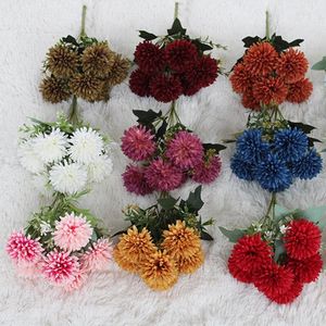 装飾的な花シルクボールchrysanthemumウェディング人工花クリスマス装飾花瓶ホームアレンジメントアクセサリー6ヘッドブーケ