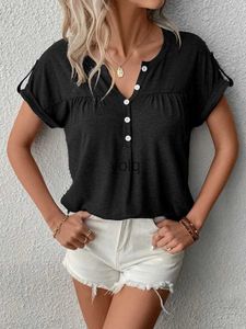 여자 티셔츠 여자 패션 대형 티셔츠 여름 짧은 슬리브 레이디스 탑 캐주얼 한 단색 v-ne 버튼 셔츠 femalyolq