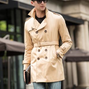 Herren-Trenchcoat, mittellang, zweireihig, britischer Windjacke mit Gürtel, langärmlig, formell, große Größe 3XL