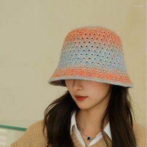 Berets Japanese Gradual Change Color Bucket Hat Women Spring And Autumn Fashion Versatile Hand Woven Breathable Basin Hats Gorras