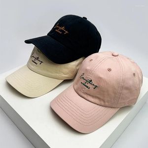 Boll Caps män kvinnor koreanska retro broderade bokstäver baseball hattar enkla andningsbara mode solskade snapback mångsidig mjuk