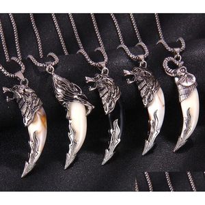 Animal Wolf Tooth Pendent Necklace For Men Long Chain Elephant Dragon Head Necklaces Vintage Jewelry Wholesale Drop Delivery Otq5D