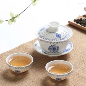 Teaware sätter blå och vit porslin Gaiwan keramisk te -uppsättning inklusive 1 tekanna 2 koppar kreativa kontor teacup vattenkokare